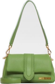 Luxury Baguette Bag For Everyday Use, Everyday Luxury Flap Baguette Bag, Luxury Baguette Bag With Adjustable Strap And Flap, Green Crossbody Baguette Bag With Detachable Strap, Gold Leather Crossbody Baguette Bag, Gold Baguette Bag With Detachable Strap, Luxury Green Saddle Bag For Travel, Modern Flap Bag With Gold-tone Hardware, Gold-tone Hardware Flap Shoulder Bag