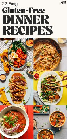 the cover of gluten - free dinner recipes, with pictures of different dishes