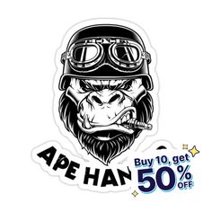 Decorate laptops, Hydro Flasks, cars and more with removable kiss-cut, vinyl decal stickers. Glossy, matte, and transparent options in various sizes. Super durable and water-resistant. This design gives a whole new cool, funny meaning to the biker term 'ape hangers'. Biker Logo, Мотоциклы Harley Davidson, Biker Helmets, Gorillas Art, Motorcycle Tattoos, Helmet Stickers, Motorcycle Stickers, Tattoo Sketches, Book Set