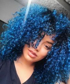 Purple Afro, Blue Curly Hair, Blue Tips Hair, Afro Puffs, Dyed Hair Pastel