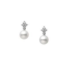 Mikimoto Classic White Gold Akoya Pearl and Diamond Earrings Mikimoto Pearl Earrings, Mikimoto Jewelry, Akoya Pearl Earrings, Bubble Earrings, Mikimoto Pearls, Pearl And Diamond Earrings, White Gold Earrings, Akoya Pearls, Classic Collection