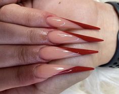 Red Stilleto Nails Designs Ideas, Long Stilleto Nails Design Red, Baddie Stilleto Nails Acrylic, Red French Stiletto Nails, Stiletto Nail Ideas, French Stiletto Nails, Gold Stiletto Nails, Red Stiletto Nails, Acrylics Nails