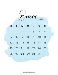 a blue watercolor calendar with the word enero on it