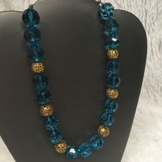 Gorgeous Classic Necklace - Length Is Approximately 14” Up To 19” With Extender. Festive Blue Beaded Necklace, Blue Polished Beaded Necklaces For Festive Occasions, Blue Beaded Necklaces With Large Beads For Festive Occasions, Festive Blue Beaded Necklaces With Large Beads, Festive Blue Jewelry With Large Beads, Festive Blue Beaded Necklace With Large Beads, Festive Blue Necklace With Colorful Beads, Blue Costume Jewelry Beaded Necklace With Faceted Beads, Festive Blue Necklaces With Large Beads