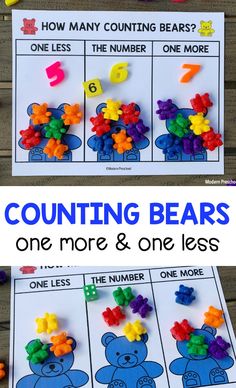 counting bears game with the numbers one and two on it, in front of an image of