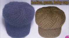 two knitted hats sitting next to each other on top of a white surface with the caption ladies, gents, baby cap