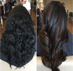 Long Dark Highlighted Hair, Full Balayage Dark Brown Hair, Indian Black Hair Highlights, Hair Black With Highlights, Brunette Highlights On Black Hair, Dark Brown Hair With Highlights And Lowlights Cool Tone, Balyage Long Hair Black Hair, Highlights For Long Black Hair, Dark Carmel Baylage