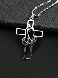 Christian Bible Cross Necklace, Stainless Steel Pendant Chain For Men,  Prayer Jesus Jewelry Gift, Corrente Men Silver Vintage   Stainless Steel     Men Fashion Jewelry, size features are:Bust: ,Length: ,Sleeve Length: Christian Gifts For Boyfriend, Mens Christian Gifts, Jesus Jewelry, Bible Cross, Chain For Men, Christian Friends, Meaningful Jewelry, Mens Pendant, Christian Bible