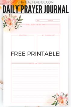 a printable daily prayer journal with flowers on it and the text free printable