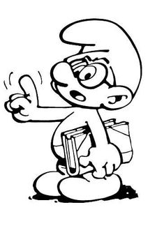 a black and white drawing of a cartoon character holding a pencil in his right hand