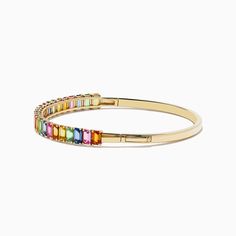 Effy Watercolor 14k Yellow Gold Emerald Cut Multi Sapphire Bangle Fine Jewelry Yellow Gold Multi-stone Bangle, Yellow Gold Multi-stone Bangle In Fine Jewelry Style, Multicolor Multi-stone 14k Gold Bracelets, 14k Gold Multicolor Jubilee Bracelet Jewelry, Multicolor 14k Gold Jubilee Bracelet, Multi-stone 14k Yellow Gold Bracelets, Multicolor 14k Gold Bracelet, Multicolor 14k Gold Jewelry For Formal Occasions, Elegant Rainbow Colored Bangle Jewelry