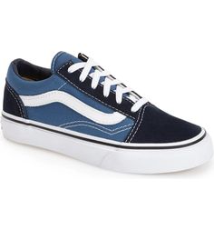 Vans 'Old Skool' Skate Sneaker (Toddler, Little Kid & Big Kid) | Nordstrom Sporty Navy Cotton Sneakers, Navy Canvas Sneakers With Rubber Sole, Classic Vans Skate Shoes With Contrast Sole, Navy Sporty Canvas Shoes With Vulcanized Sole, Sporty Navy Canvas Shoes With Vulcanized Sole, Sporty Navy Canvas Shoes For Streetwear, Navy Canvas Low-top Sneakers, Navy Low-top Canvas Sneakers, Classic Canvas Skate Shoes With Vulcanized Sole