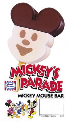 mickey mouse's parade movie poster with an ice cream cone in the shape of a heart