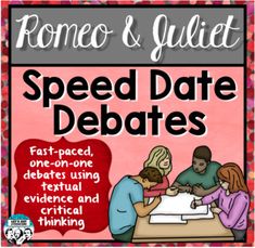 a sign that says speed date debates with people sitting at a table in front of it