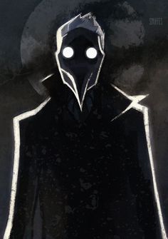 a man in a black hooded suit with glowing eyes and a hoodie over his head