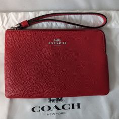 Brand New Coach Small Authentic Wristlet . Coach Red Wristlet With Zipper Pouch, Coach Red Wristlet With Zipper Closure, Red Coach Wristlet For Everyday Use, Red Coach Wristlet With Zipper Closure, Coach Red Wristlet With Wrist Strap, Red Coach Wristlet With Wrist Strap, Red Pouch Wallets With Wrist Strap, Elegant Red Wristlet With Zipper Pouch, Red Coach Rectangular Wristlet