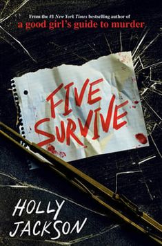 a book cover with a torn piece of paper on it and the title five survive