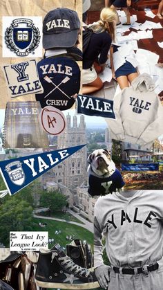 the collage shows many different baseball players in their uniforms, and there is also an advertisement for yale