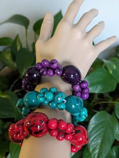 Acai Bracelet / Seed Jewelry / Wrap Bracelet / Tagua Nut Jewelry Hand Wrapped Purple Bracelets, Handmade Purple Stretch Bracelet, Unique Purple Bracelets With Round Beads, Bracelets With Large Beads, Seed Jewelry, Tagua Nuts, Bracelet Handmade, Handmade Bracelets, Wrap Bracelet