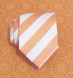 Mens Tie - Peach and White Striped Silk Necktie. $18.95, via Etsy. White Formal Ties For Summer, White Summer Ties For Formal Occasions, Standard Tie For Black Tie Occasion In Summer, Summer Black Tie Standard Neckwear, Classic Orange Ties For Business, Classic Orange Tie For Business, Orange Standard Tie For Business, Orange Business Tie, Standard Tie For Business In Summer