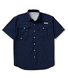 From Columbia&#x2C; this shirt features:       lightweight&#x2C; durable&#x2C; quick-dry fabric relaxed fitdesigned specifically for the needs of anglers Omni-Shade UPF 30 for maximum protection for long hours in sunbutton-down collarshort sleeveshidden vents at shoulders for bonus breathabilitybutton frontfront flap pocketsnylonmachine washImported. Outdoor Camp Shirt With Short Sleeves, Short Sleeve Camp Shirt With Button Closure For Outdoor, Outdoor Camp Shirt With Button Closure And Short Sleeves, Outdoor Button-up Camp Shirt With Pockets, Outdoor Short Sleeve Tops With Button Closure, Outdoor Collared Short Sleeve Shirt With Button Closure, Short Sleeve Tops With Button Closure For Outdoor, Navy Short Sleeve Camp Shirt For Summer, Summer Short Sleeve Shirt With Button Closure For Outdoor