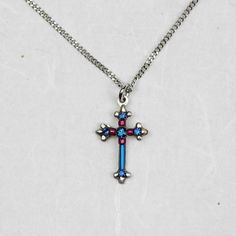 Firefly-Dainty-Bermuda-Blue-Cross-Necklace Spiritual Blue Cross Pendant Necklace, Blue Crucifix Necklace For Spiritual Wear, Blue Crucifix Necklace For Spiritual Purposes, Blue Cross Spiritual Necklace, Blue Pendant Cross Necklace Gift, Blue Cross Necklace For Gift, Blue Crucifix Jewelry As Gift, Blue Crucifix Jewelry For Gift, Blue Crucifix Cross Necklace For A Gift