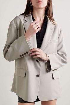 THE FRANKIE SHOP Bea oversized cady blazer | NET-A-PORTER Elegant Oversized Blazer For Business Casual, Chic Oversized Structured Blazer, Oversized Structured Blazer For Business Casual, Oversized Beige Blazer For Office, Oversized Beige Blazer With Notch Lapel, Oversized Beige Blazer For Work, Oversized Beige Blazer For Formal Occasions, Oversized Blazer For Business Casual, The Frankie Shop