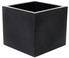 a black square planter is shown on a white background with clipping for text