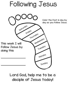 a coloring page for jesus's foot with the words following jesus and his name