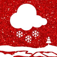 a red background with white snowflakes and trees