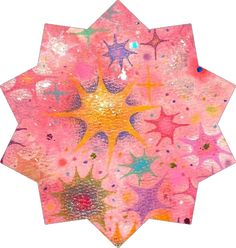 a pink and yellow painting with stars on it