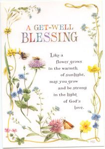 a greeting card with flowers and a poem on the front that says, get - well blessing