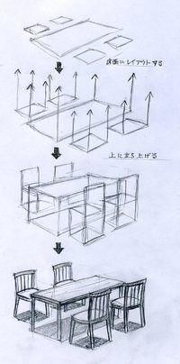 an image of a table and chairs in different stages of construction on a sheet of paper