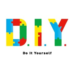 the words diy do it yourself are made out of colorful puzzle pieces on white paper