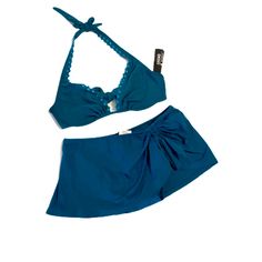 Nwt Dkny Teal Turquoise Sequin Gathered Ruched Adjustable Skirted Bikini Set. Bottoms Small Top Is A Medium. Retail $140 Chic Blue Tankini For Beach, Chic Blue Beach Tankini, Chic Blue Tankini For Pool, Blue Swim Skirt For Spring Pool Occasion, Blue Swim Skirt For Spring Pool Time, Chic Blue Tankini For Vacation, Blue Tie-side Bottom Swim Skirt For Poolside, Blue Tie-side Swim Skirt For Pool, Chic Blue Tie-side Swimwear