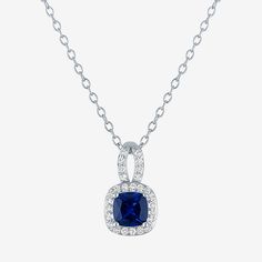 This Yes, Please! pendant necklace showcases a Lab-Grown blue sapphire in a cushion cut, set in sterling silver. Its timeless design and deep blue hue make it a versatile piece.Features: In A Gift BoxJewelry Closure: Spring Ring ClaspSetting: ProngShape: CushionStone Cut: CushionMetal Color: WhiteChain Length: 18 InchChain Width: 1.2 MillimetersChain Gauge: 025Pendant Length: 13mmPendant Width: 8mmChain Construction: CableCare: Wipe CleanStone Type: 28 Lab Created SapphireAuthenticity: Lab Creat Blue Rectangular Pendant Jewelry For Anniversary, Blue Rectangular Pendant Fine Jewelry, Blue Rectangular Pendant Jewelry For Formal Occasions, Elegant Sapphire Square Pendant Jewelry, Blue Square Pendant Jewelry For Formal Occasions, Formal Blue Square Pendant Jewelry, Blue Square Pendant Jewelry For Anniversary, Blue Square Pendant Necklace For Formal Occasions, Blue Rectangular Pendant Birthstone Jewelry