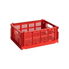 a red plastic crate on a gray background