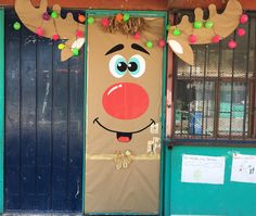 a door decorated to look like a reindeer