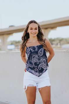 Tank top bandana top.Izabelle is wearing a size mediumSquare neckBandana cut in the frontThis item is final sale. Sleeveless Summer Top With Bandana Print, Summer Sleeveless Top With Bandana Print, Summer Bandana With Bandana Print, Fitted Bandana Print Top For Spring, Summer Cotton Bandana With Paisley Print, Fitted Cotton Bandana For Summer, Fitted Casual Bandana For Summer, Casual Sleeveless Bandana Print Tops, Trendy Cotton Tops With Bandana Print