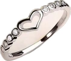 Heart Shaped Sterling Silver Diamond Ring, Silver Heart Crystal Promise Ring, Silver Heart Ring With Diamond Accents, Silver Cubic Zirconia Heart Cut Ring, Silver Heart Ring With Diamond Accents And Cubic Zirconia, Silver Diamond Heart Ring For Promise, Silver Cubic Zirconia Heart Ring For Promise, Silver Diamond Rings With Open Heart Design, Silver Sterling Silver Heart Crystal Ring