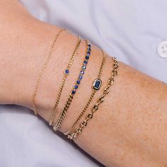 Blue And Gold Bracelets, Gold Bracelets Stacked, Blue Sapphire Bracelet, Blue Sapphire Pendant, Curb Chain Bracelet, Gold Bracelet Set, Blue Sapphire Gemstone, Heavy Chain, Sapphire Pendant