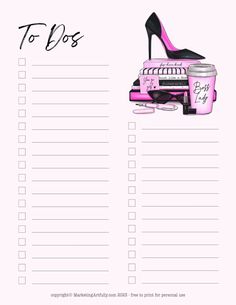 a to do list with high heel shoes on it