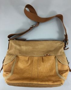 Fossil British Tan Leather Cross-Body Shoulder Bag Handbag Canvas Strap Leather Pouch Bag With Pockets, Brown Pouch Shoulder Bag, Rectangular Leather Hobo Bag With Pockets, Tan Satchel Shoulder Bag With Removable Pouch, Tan Satchel Shoulder Bag With Adjustable Strap, Tan Satchel With Adjustable Strap, Tan Shoulder Bag With Detachable Strap For Everyday Use, Tan Shoulder Bag With Detachable Strap, Tan Soft Leather Bag With Double Handle