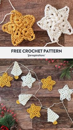 crocheted christmas ornaments with text overlay that says free crochet pattern