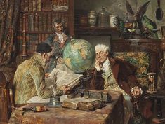 two men are looking at a map while another man is sitting in front of them