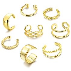 PRICES MAY VARY. ❤ Ear Cuffs Set：8 different styles of ear cuffs for women, non piercing cartilage clip on wrap earring set.Each wideth of 12mm.Cuff earrings are simple, fashionable and personalized,fit most majority non piercing ears. ❤ Toughness Material：Non piercing clip cuffs are built of quality copper,flexible and ultralight,can be adjusted to fit your ears.Gently adjust the size step by step.Without worries about too loose or too tight to take off. ❤ Delicate Ear Cuffs：Cuff earrings are t Fake Cartilage Piercing, 14k Gold Ear Cuff, Fake Ear Piercings, Piercing Clip, Fake Earrings, Ear Cuff Earrings, Piercing Cartilage, Gold Ear Cuff, Ear Cuff Earings