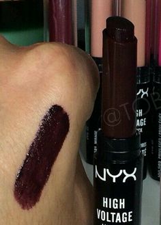 Goth Makeup Products, Nyx High Voltage Lipstick, Vampy Lipstick, Dark Red Lipstick, Storybook Cosmetics, Lipstick Nails, Nyx Lipstick, Dark Lipstick