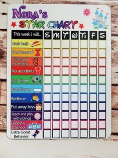 a colorful sticker with the words'noora's star chart'on it