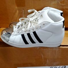 Is A So Awesome Cute Adidas Sneakers But Is. Bit Big On My Feet So I Am Selling It Because Is Laying On My Closet It Said 6.5 But It Run As 7 7.5 White Wedge Sneakers For Streetwear, Cute Adidas, Shoes Adidas, Adidas Black, Black & White, Black Adidas, Adidas Shoes, Adidas Women, Womens Shoes Sneakers