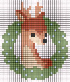 a cross stitch pattern with a deer in the middle and wreath around it's neck